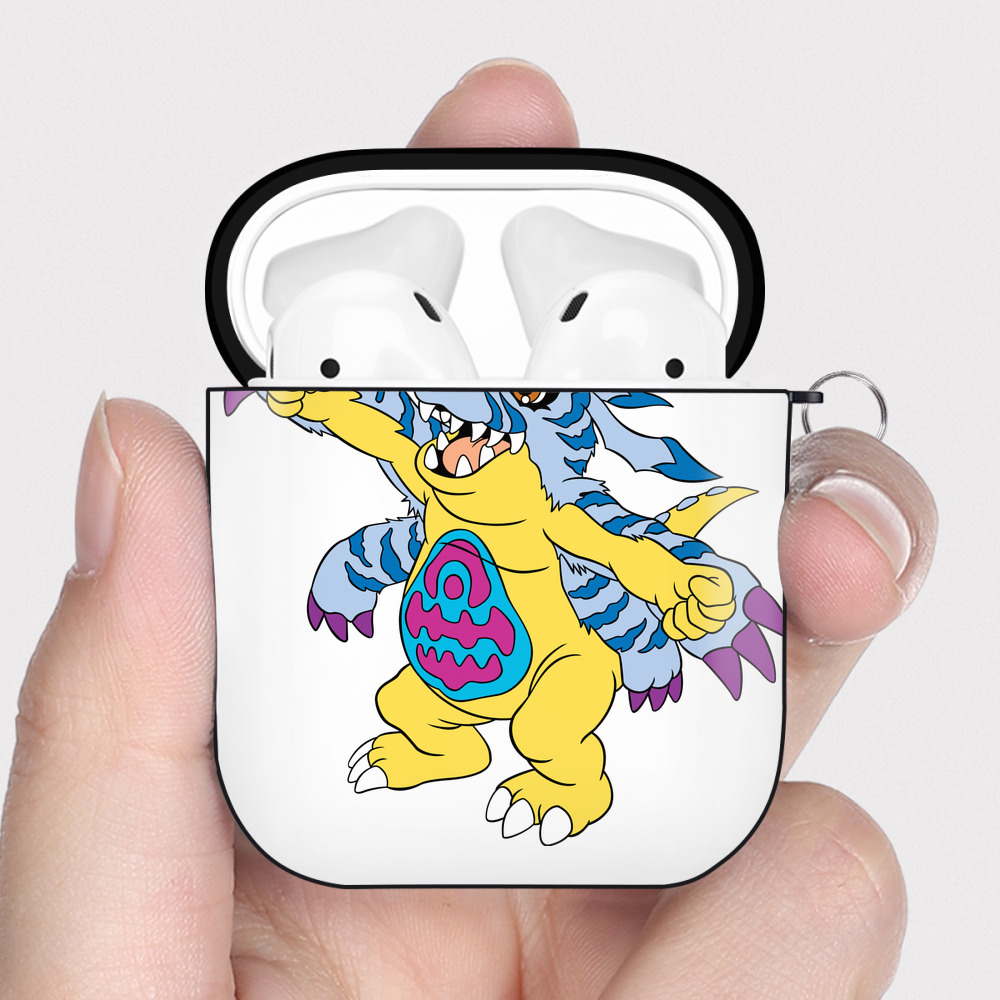 （画像用） Digimon デジタルモンスター/デジモン AirPods 第2世代保護ケース ハードシェル ブラック 耐衝撃・防指紋・カラビナ付き
