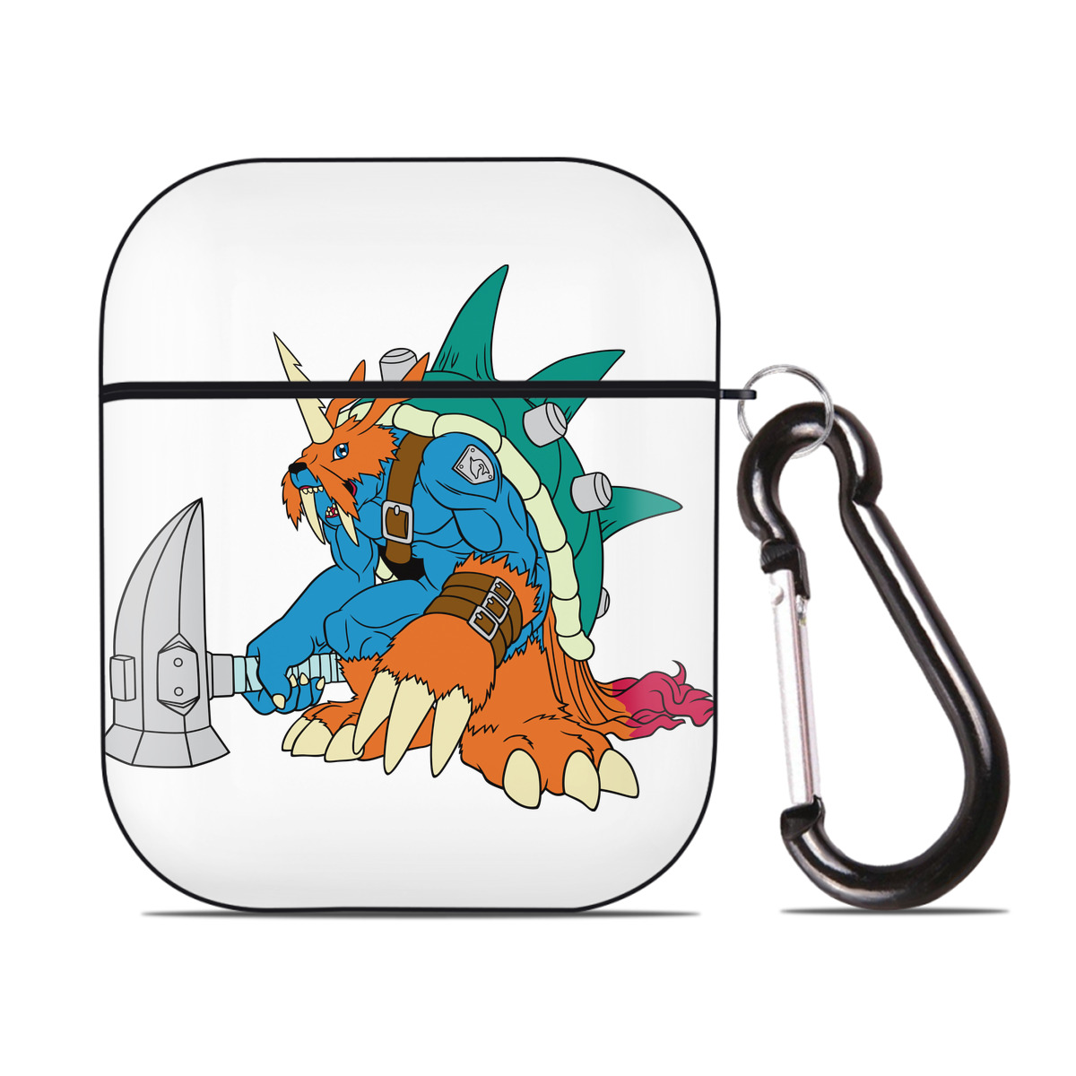 （画像用） Digimon デジタルモンスター/デジモン AirPods 第2世代保護ケース ハードシェル ブラック 耐衝撃・防指紋・カラビナ付き
