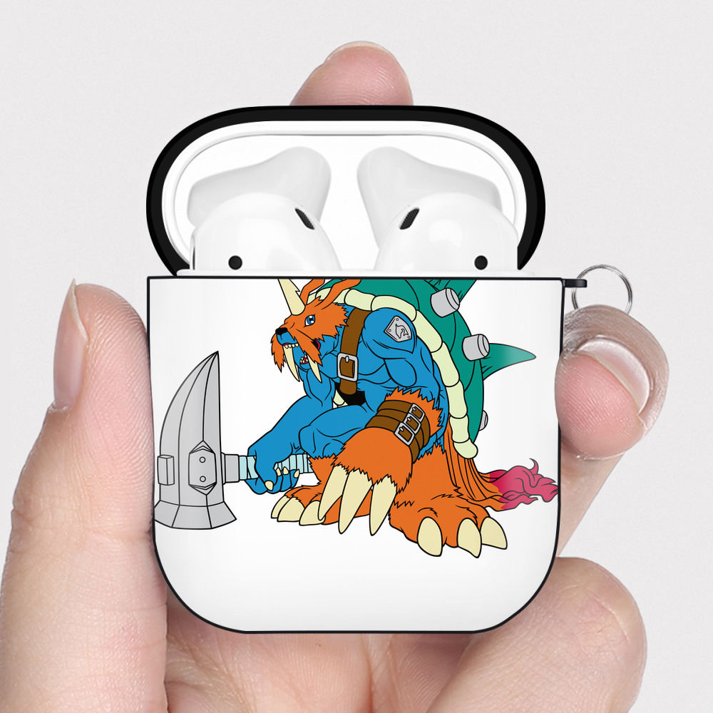 （画像用） Digimon デジタルモンスター/デジモン AirPods 第2世代保護ケース ハードシェル ブラック 耐衝撃・防指紋・カラビナ付き