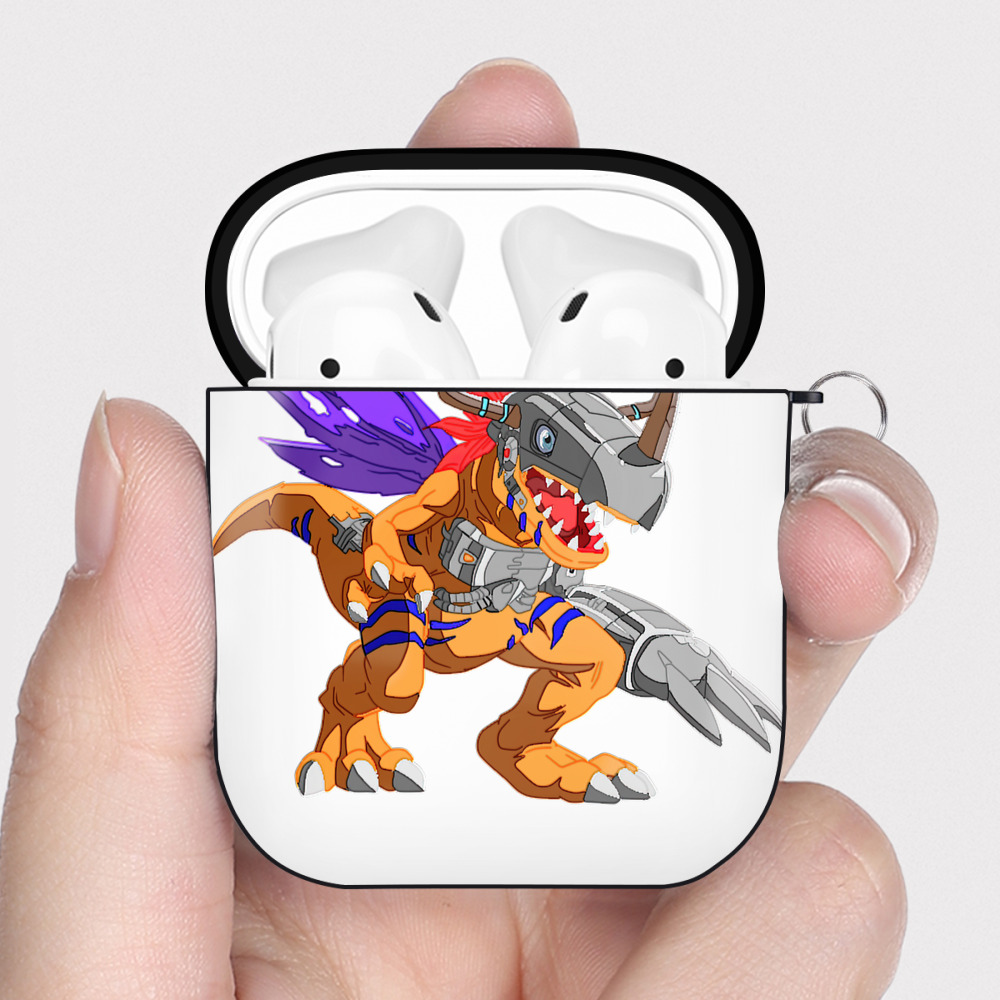（画像用） Digimon デジタルモンスター/デジモン AirPods 第2世代保護ケース ハードシェル ブラック 耐衝撃・防指紋・カラビナ付き