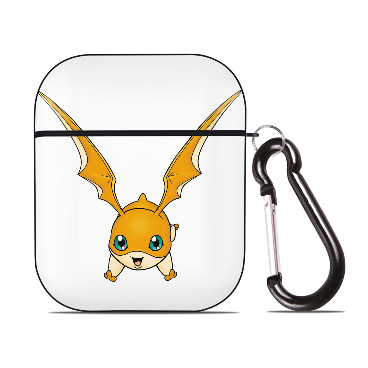 （画像用） Digimon デジタルモンスター/デジモン AirPods 第2世代保護ケース ハードシェル ブラック 耐衝撃・防指紋・カラビナ付き
