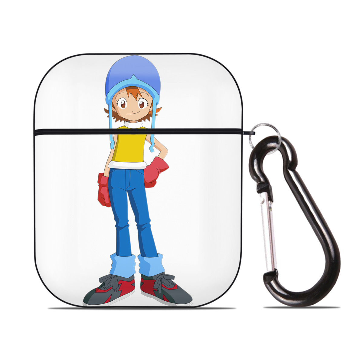 （画像用） Digimon デジタルモンスター/デジモン AirPods 第2世代保護ケース ハードシェル ブラック 耐衝撃・防指紋・カラビナ付き