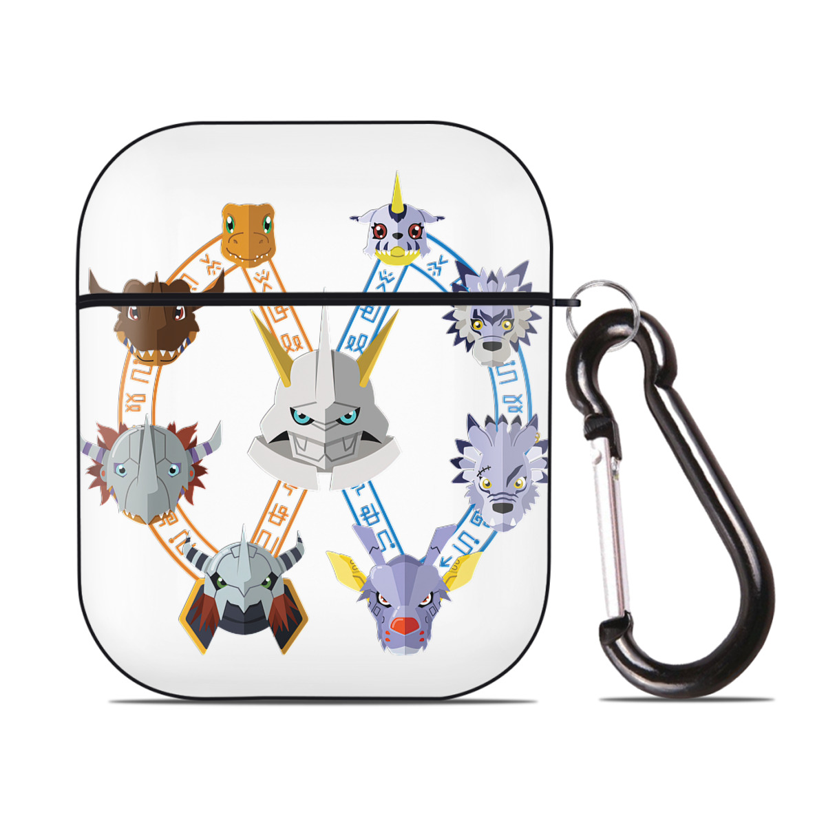 （画像用） Digimon デジタルモンスター/デジモン AirPods 第2世代保護ケース ハードシェル ブラック 耐衝撃・防指紋・カラビナ付き