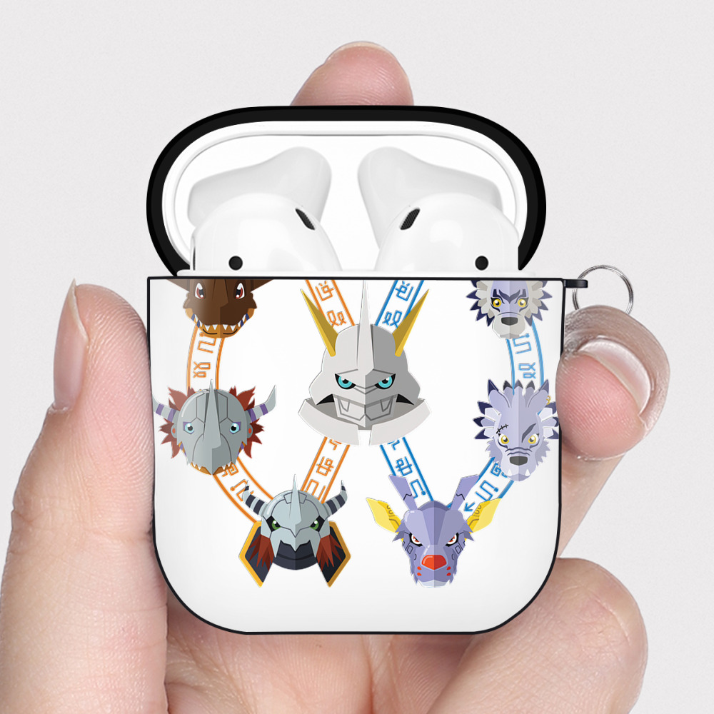 （画像用） Digimon デジタルモンスター/デジモン AirPods 第2世代保護ケース ハードシェル ブラック 耐衝撃・防指紋・カラビナ付き