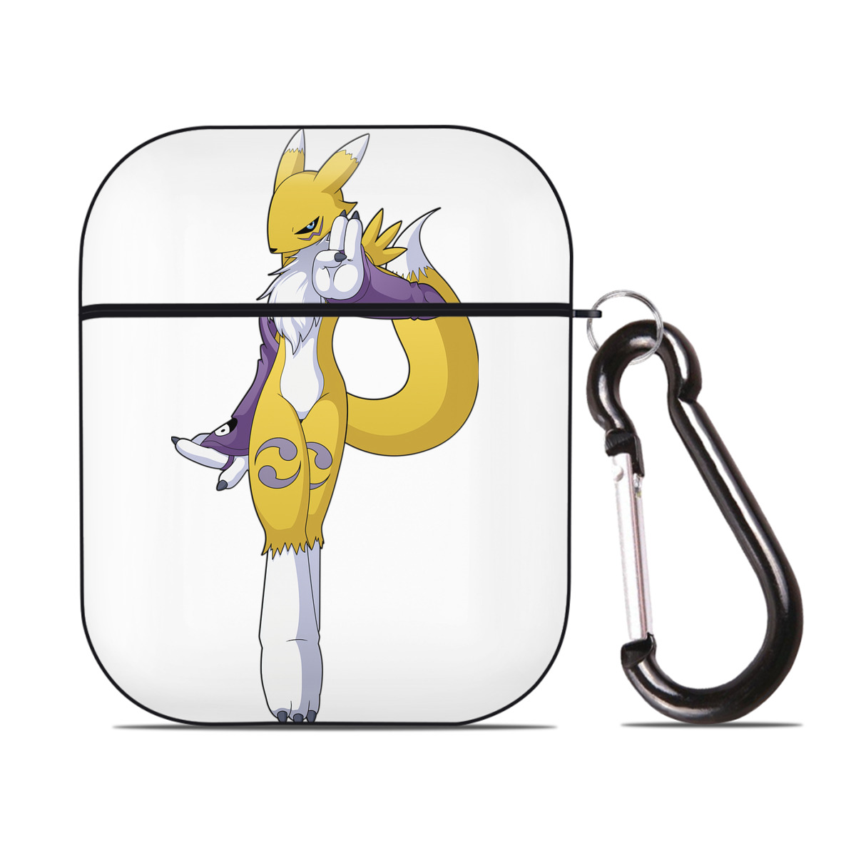 （画像用） Digimon デジタルモンスター/デジモン AirPods 第2世代保護ケース ハードシェル ブラック 耐衝撃・防指紋・カラビナ付き