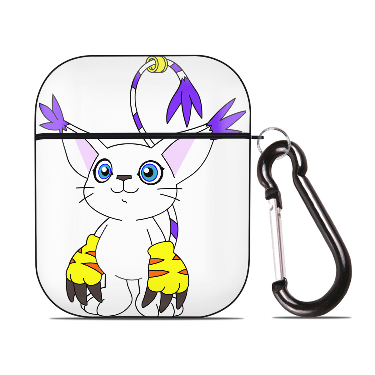 （画像用） Digimon デジタルモンスター/デジモン AirPods 第2世代保護ケース ハードシェル ブラック 耐衝撃・防指紋・カラビナ付き