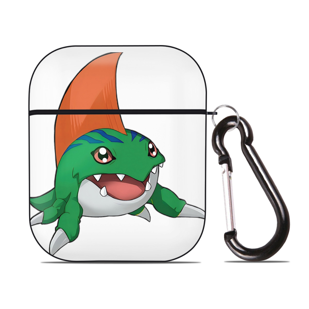（画像用） Digimon デジタルモンスター/デジモン AirPods 第2世代保護ケース ハードシェル ブラック 耐衝撃・防指紋・カラビナ付き