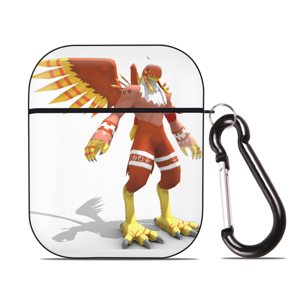 （画像用） Digimon デジタルモンスター/デジモン AirPods 第2世代保護ケース ハードシェル ブラック 耐衝撃・防指紋・カラビナ付き
