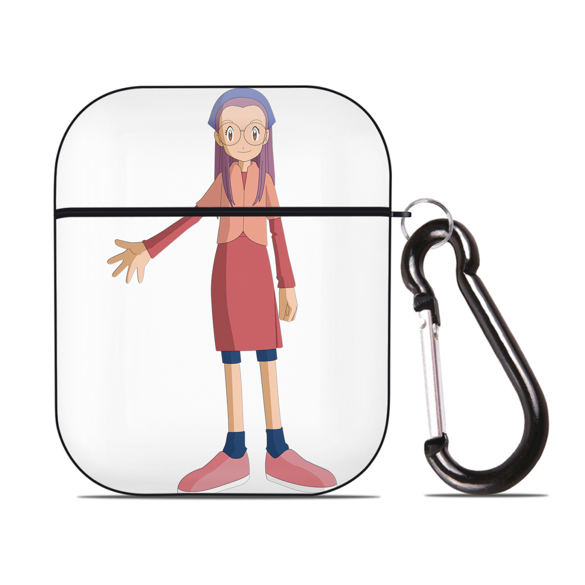（画像用） Digimon デジタルモンスター/デジモン AirPods 第2世代保護ケース ハードシェル ブラック 耐衝撃・防指紋・カラビナ付き