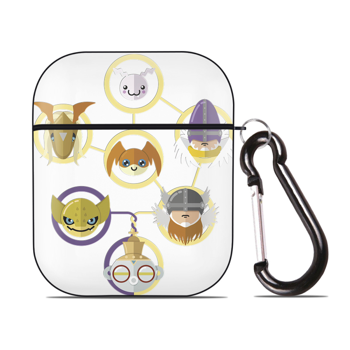 （画像用） Digimon デジタルモンスター/デジモン AirPods 第2世代保護ケース ハードシェル ブラック 耐衝撃・防指紋・カラビナ付き