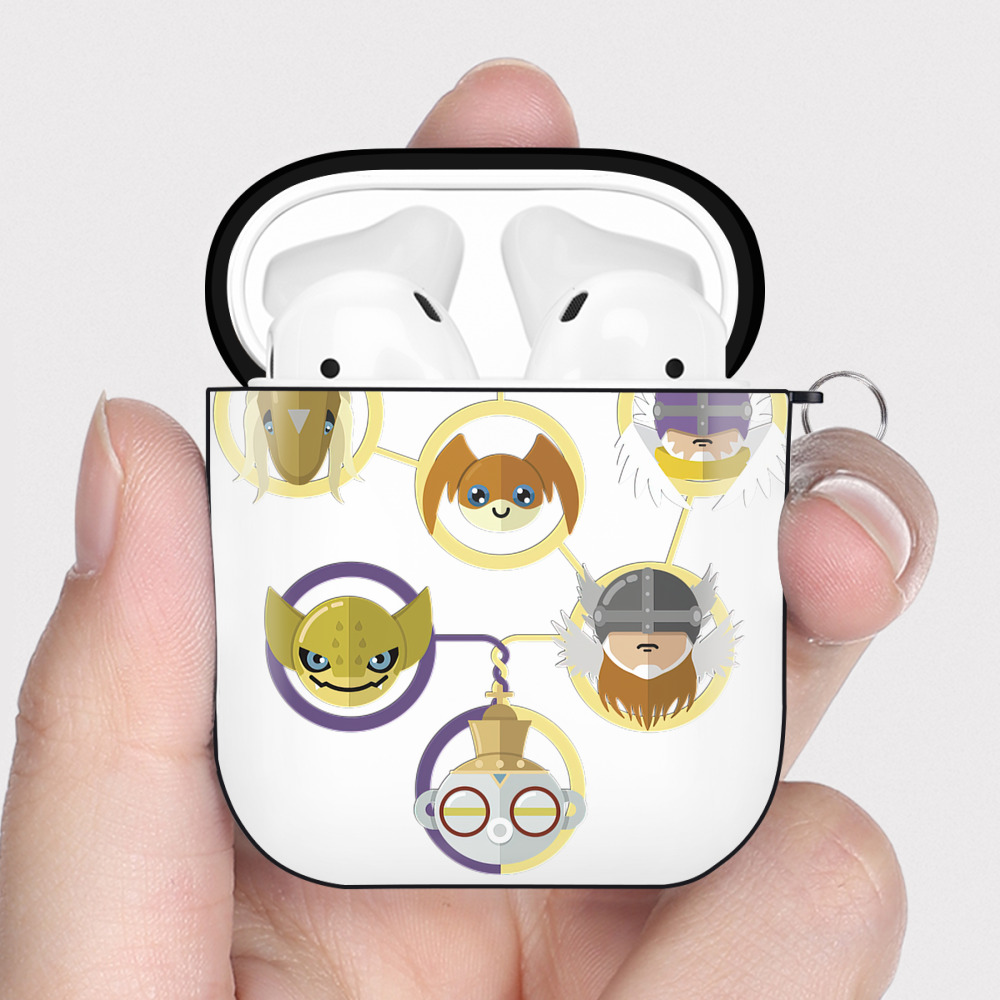 （画像用） Digimon デジタルモンスター/デジモン AirPods 第2世代保護ケース ハードシェル ブラック 耐衝撃・防指紋・カラビナ付き