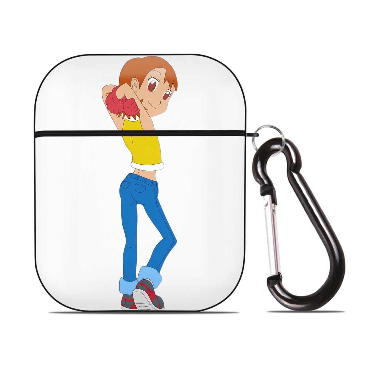 （画像用） Digimon デジタルモンスター/デジモン AirPods 第2世代保護ケース ハードシェル ブラック 耐衝撃・防指紋・カラビナ付き