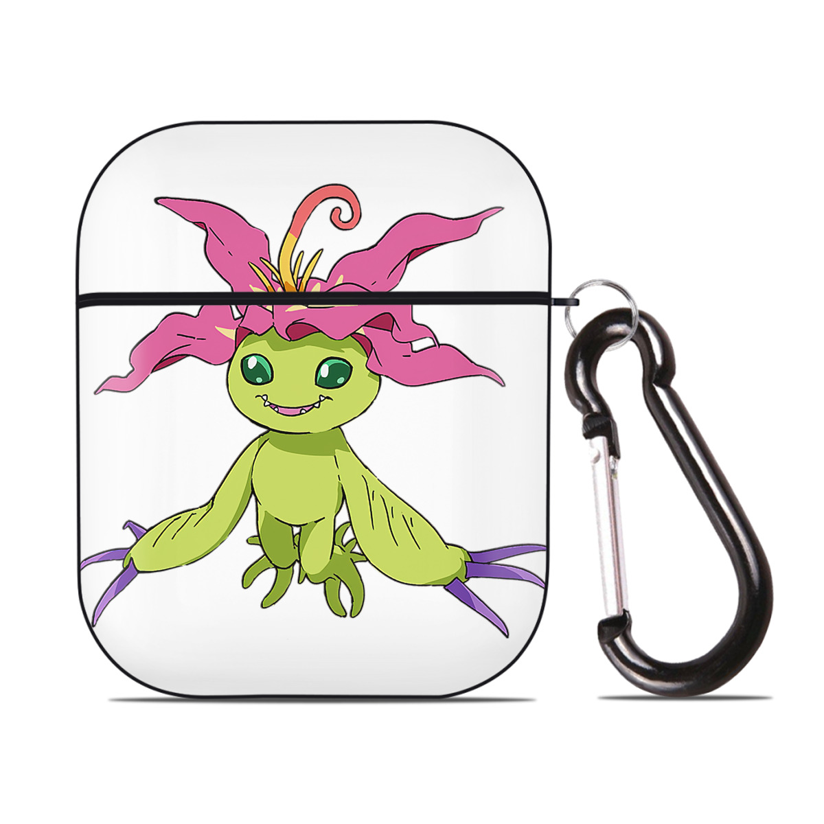 （画像用） Digimon デジタルモンスター/デジモン AirPods 第2世代保護ケース ハードシェル ブラック 耐衝撃・防指紋・カラビナ付き