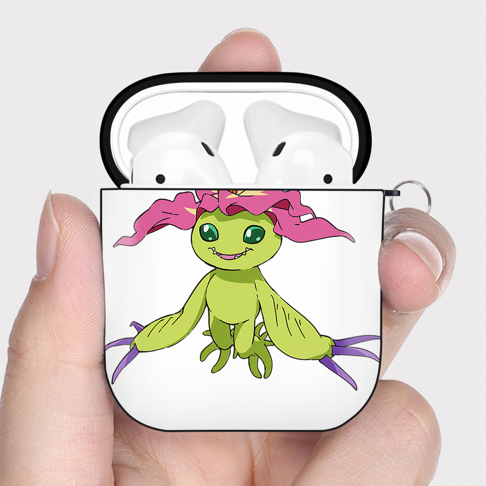 （画像用） Digimon デジタルモンスター/デジモン AirPods 第2世代保護ケース ハードシェル ブラック 耐衝撃・防指紋・カラビナ付き