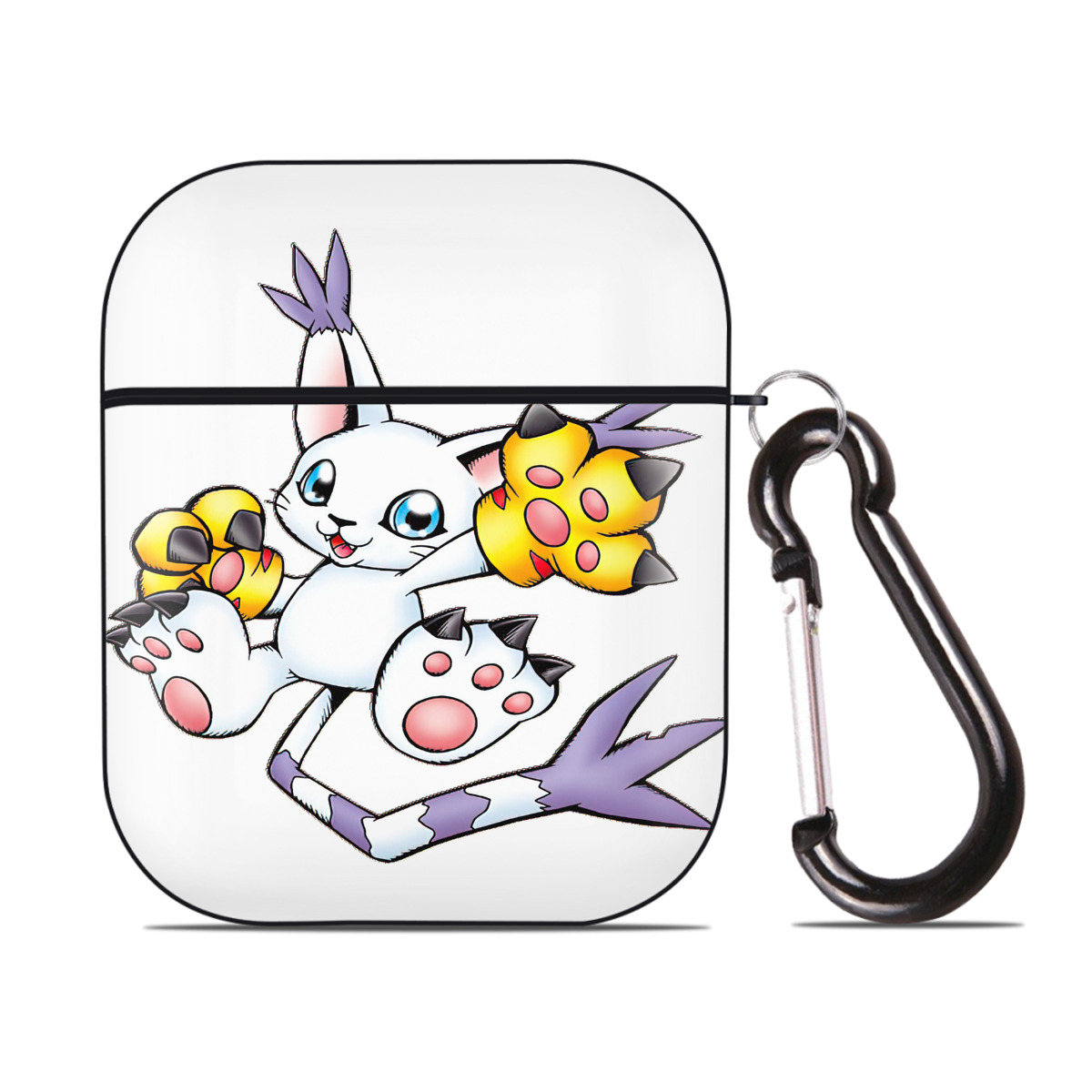 （画像用） Digimon デジタルモンスター/デジモン AirPods 第2世代保護ケース ハードシェル ブラック 耐衝撃・防指紋・カラビナ付き