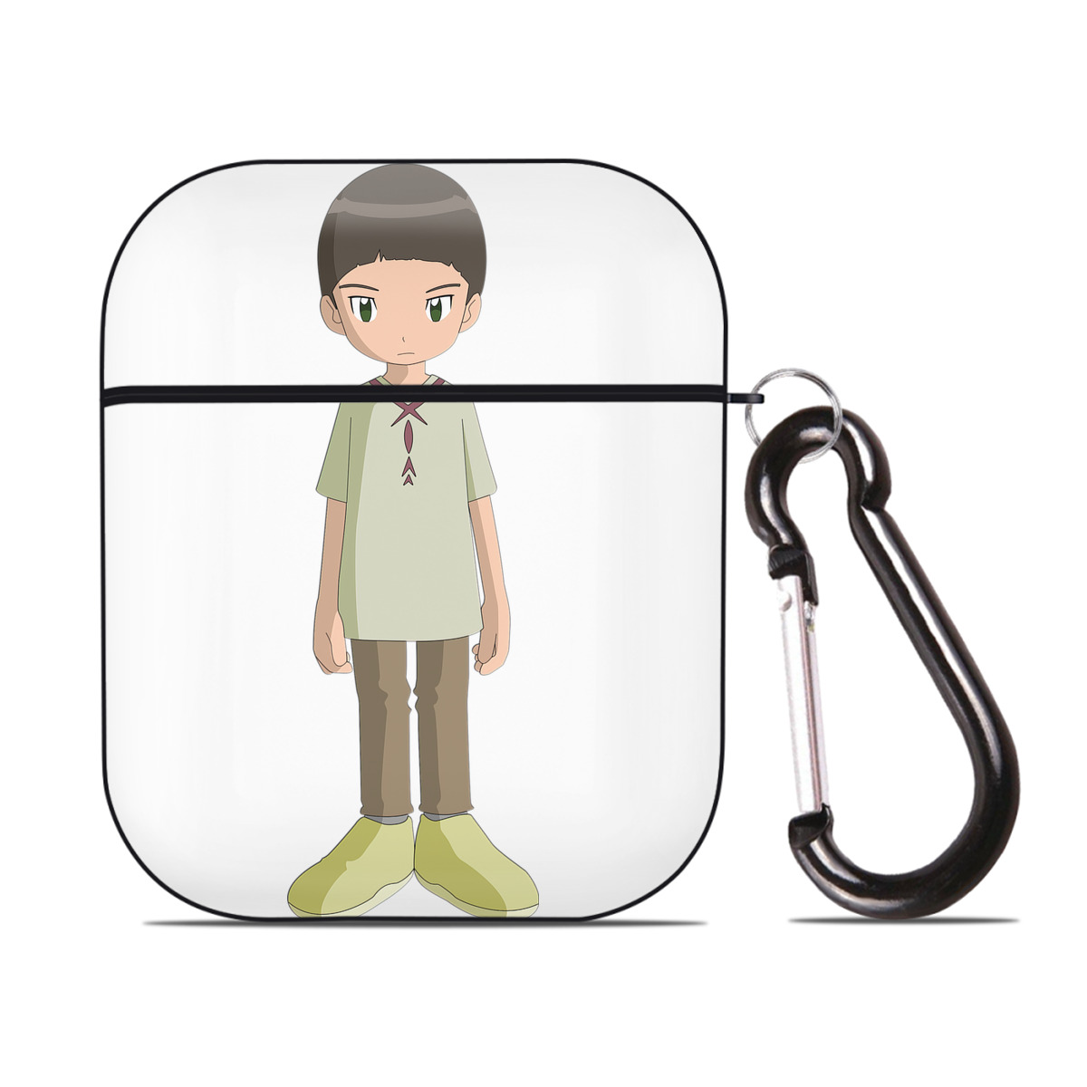 （画像用） Digimon デジタルモンスター/デジモン AirPods 第2世代保護ケース ハードシェル ブラック 耐衝撃・防指紋・カラビナ付き