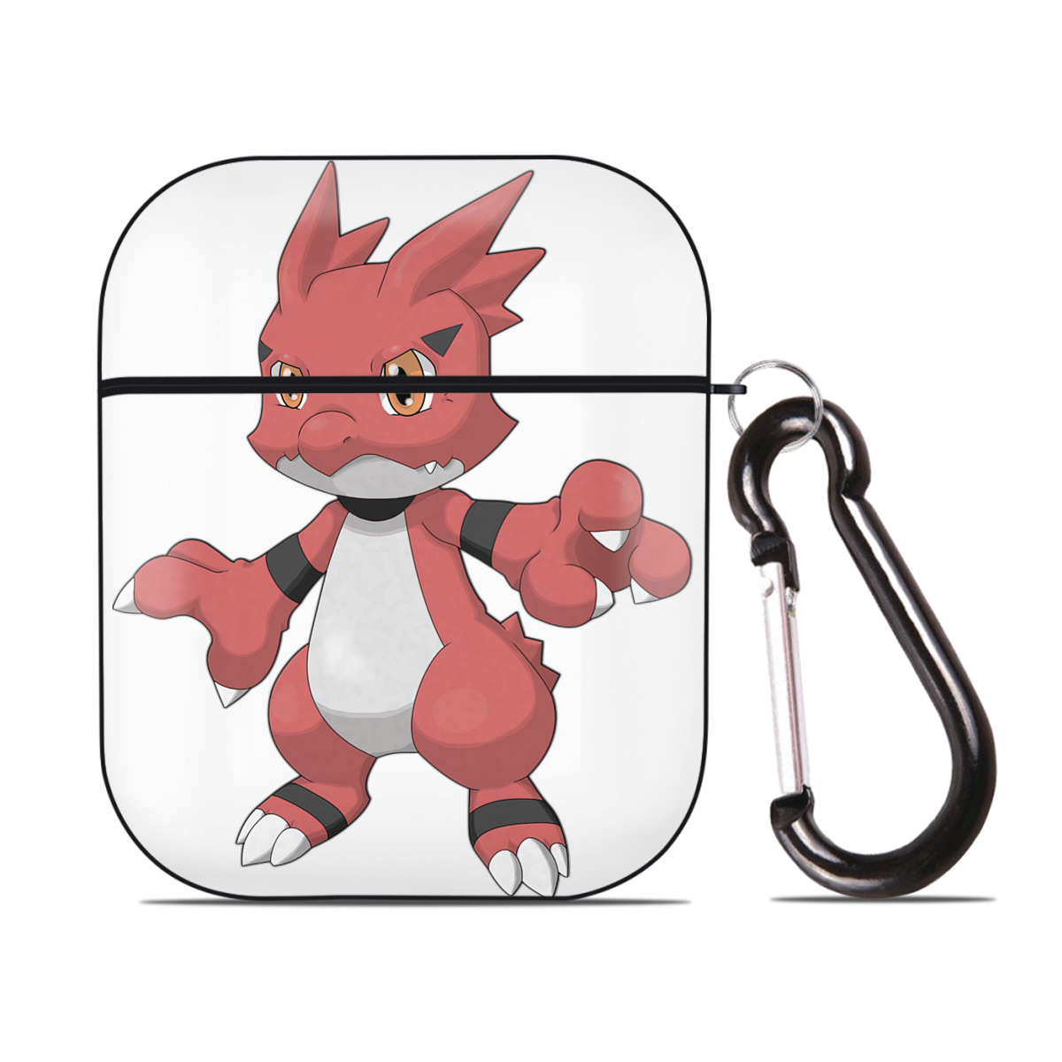 （画像用） Digimon デジタルモンスター/デジモン AirPods 第2世代保護ケース ハードシェル ブラック 耐衝撃・防指紋・カラビナ付き