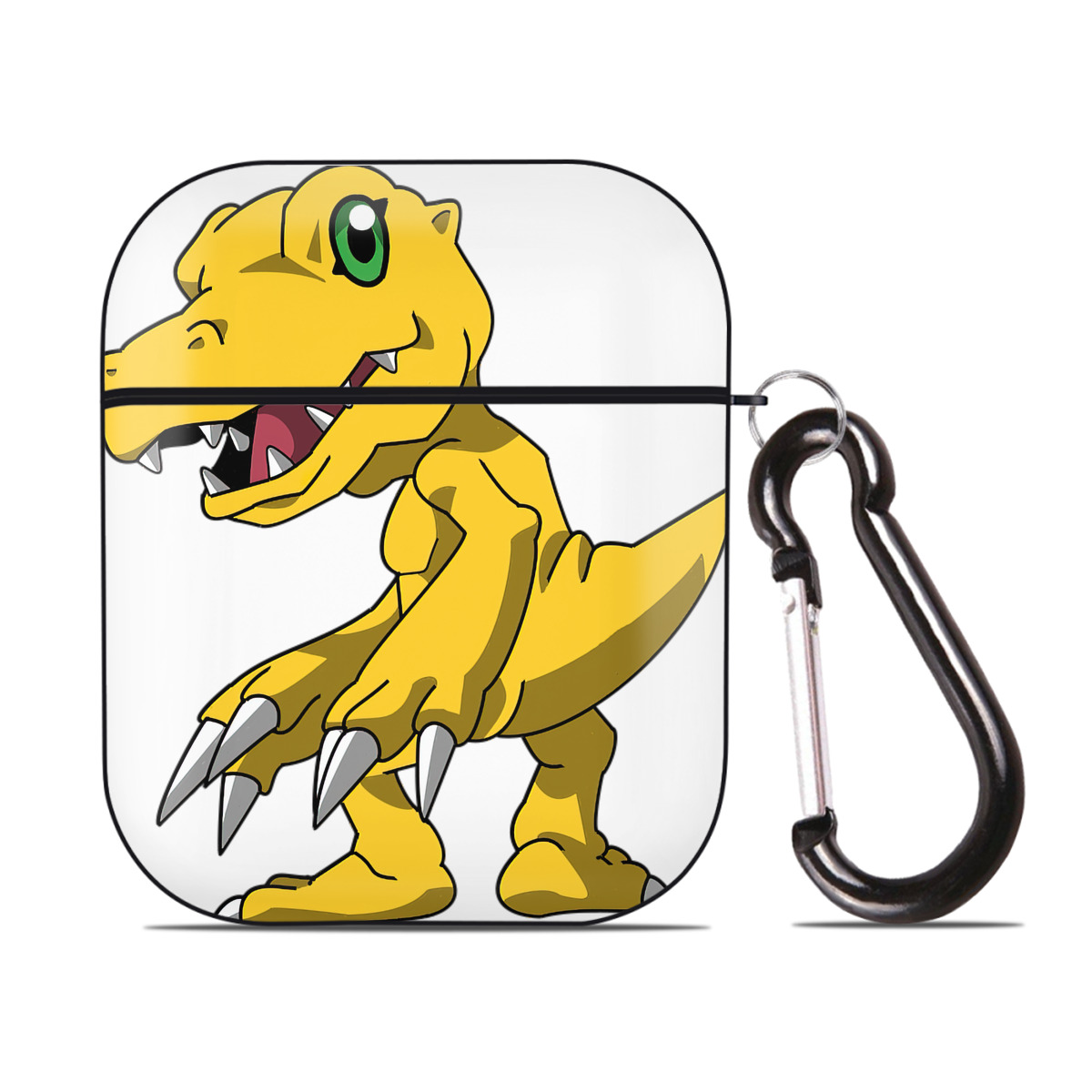 （画像用） Digimon デジタルモンスター/デジモン AirPods 第2世代保護ケース ハードシェル ブラック 耐衝撃・防指紋・カラビナ付き
