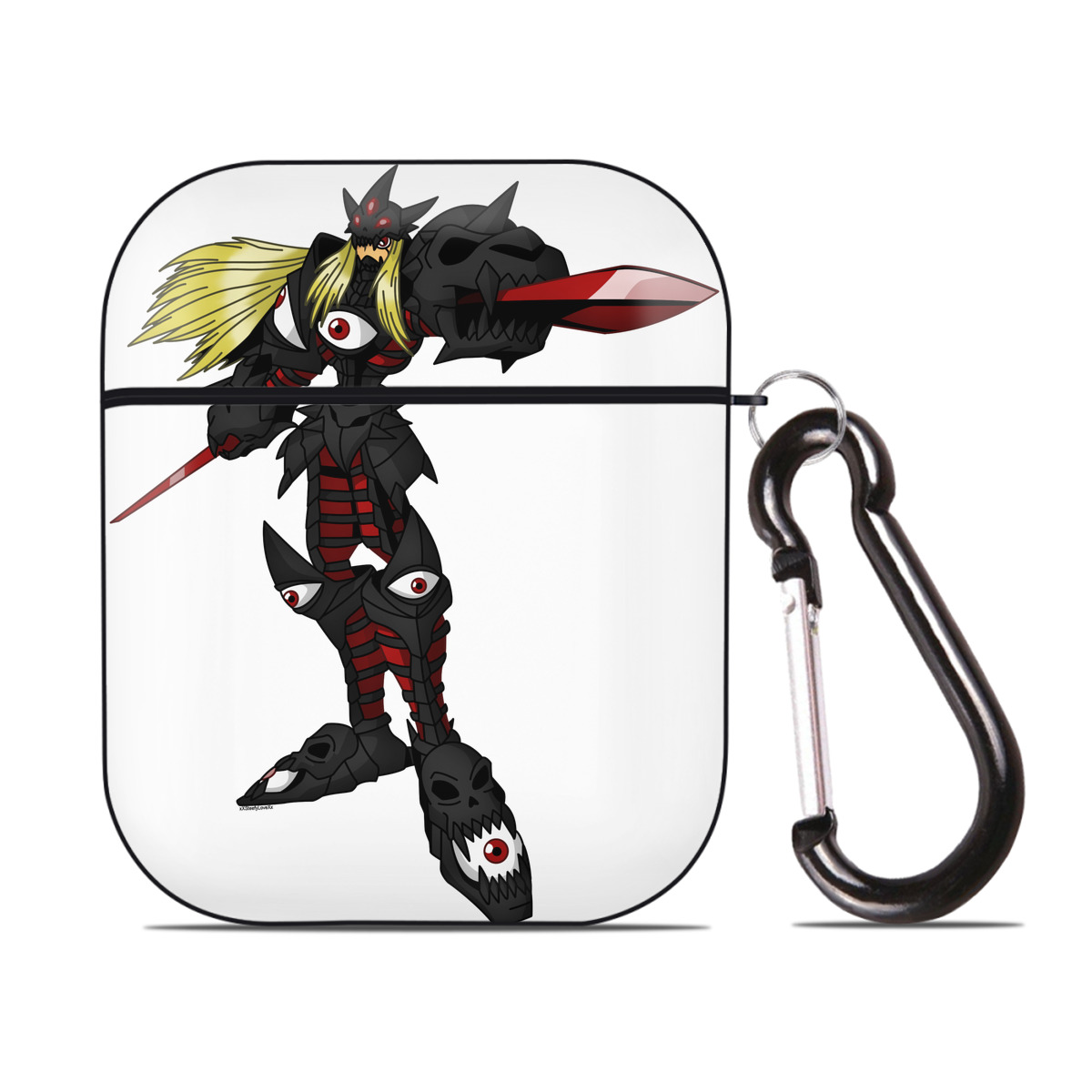 （画像用） Digimon デジタルモンスター/デジモン AirPods 第2世代保護ケース ハードシェル ブラック 耐衝撃・防指紋・カラビナ付き