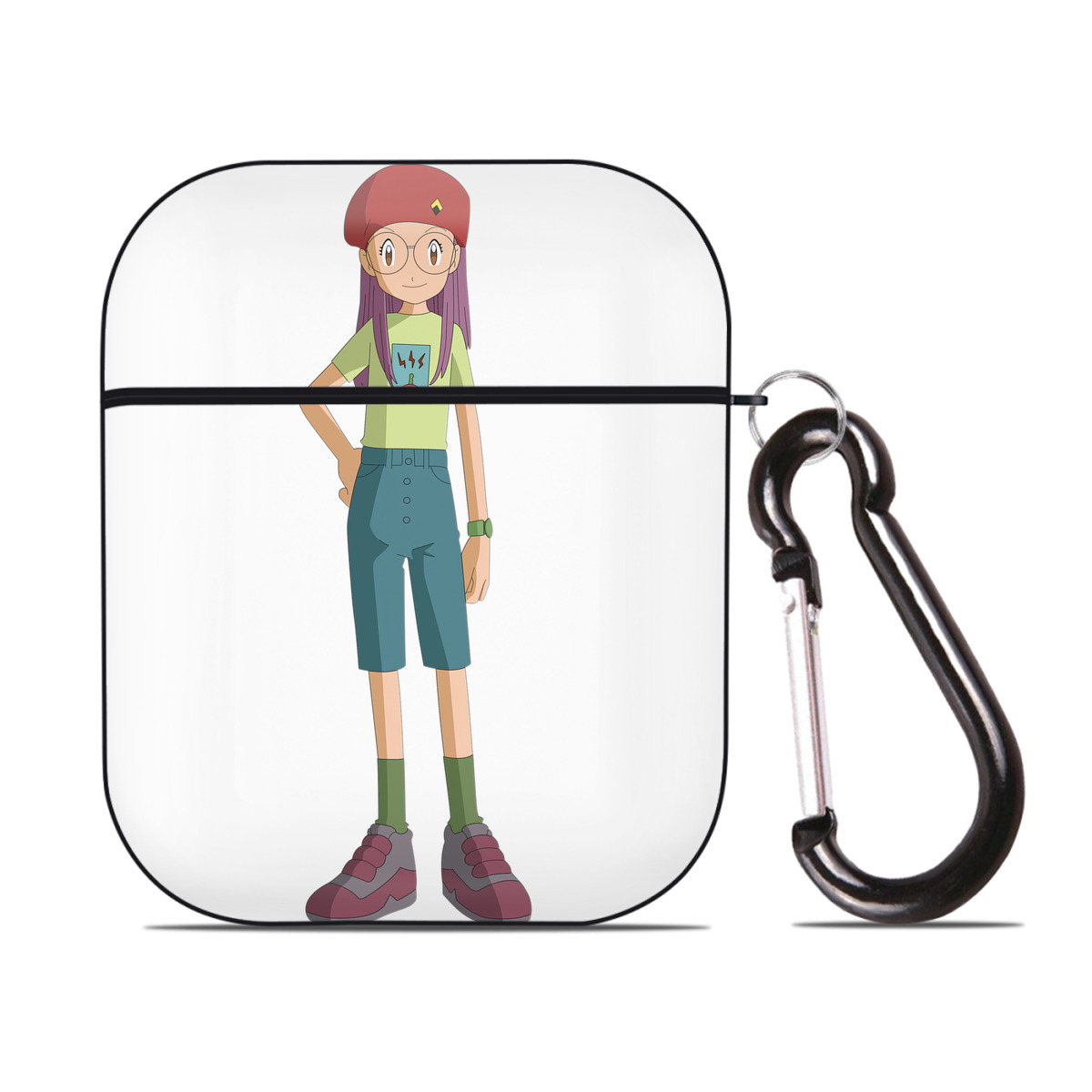 （画像用） Digimon デジタルモンスター/デジモン AirPods 第2世代保護ケース ハードシェル ブラック 耐衝撃・防指紋・カラビナ付き