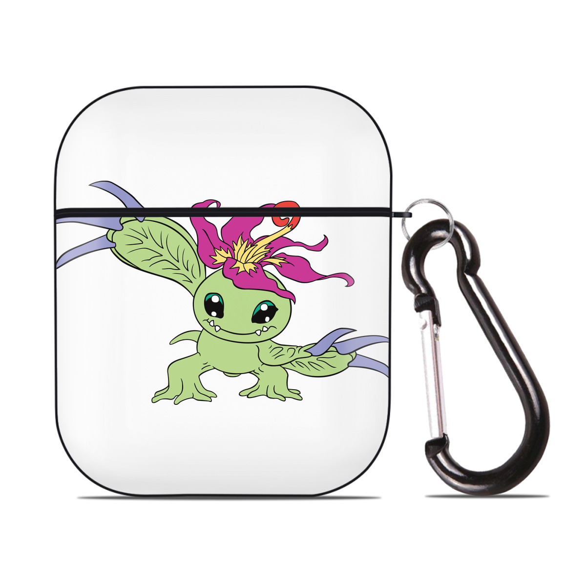 （画像用） Digimon デジタルモンスター/デジモン AirPods 第2世代保護ケース ハードシェル ブラック 耐衝撃・防指紋・カラビナ付き