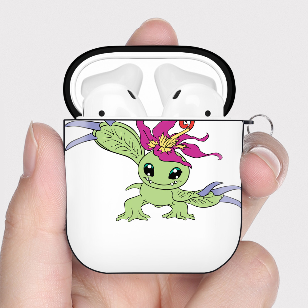 （画像用） Digimon デジタルモンスター/デジモン AirPods 第2世代保護ケース ハードシェル ブラック 耐衝撃・防指紋・カラビナ付き
