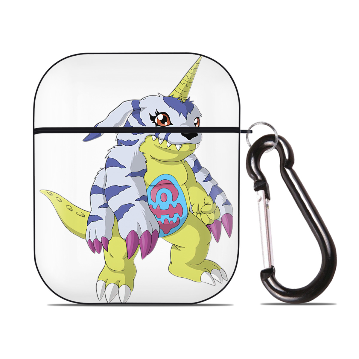 （画像用） Digimon デジタルモンスター/デジモン AirPods 第2世代保護ケース ハードシェル ブラック 耐衝撃・防指紋・カラビナ付き
