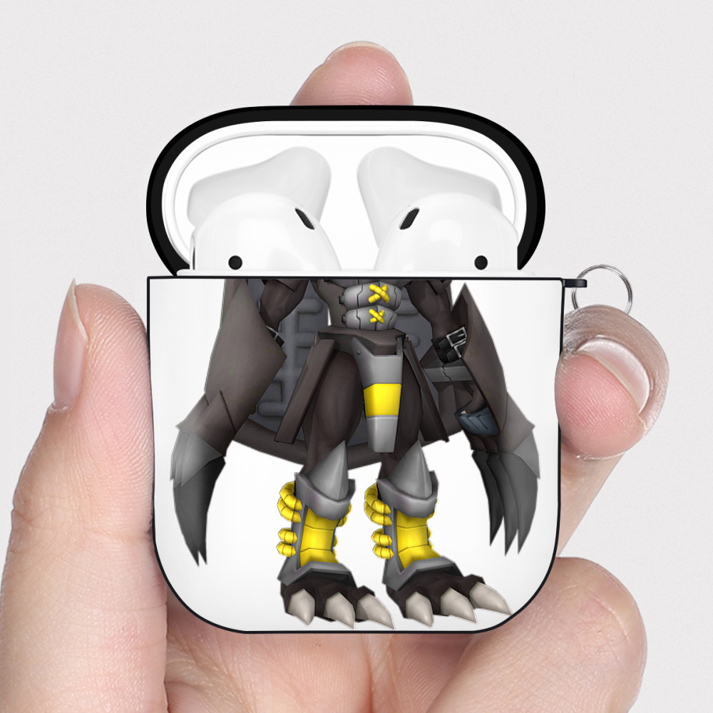 （画像用） Digimon デジタルモンスター/デジモン AirPods 第2世代保護ケース ハードシェル ブラック 耐衝撃・防指紋・カラビナ付き