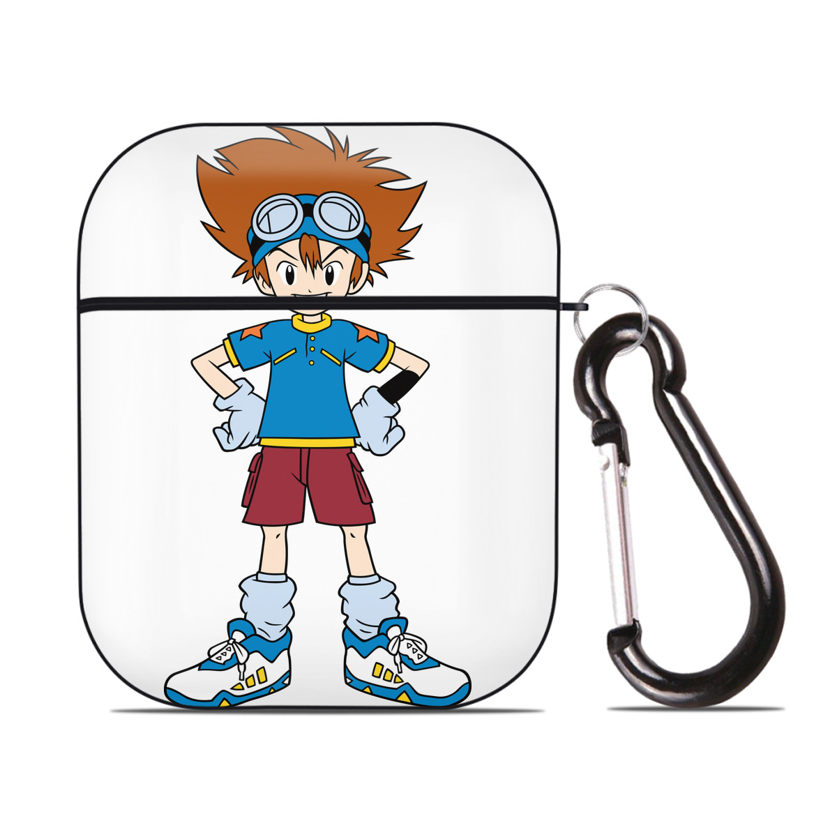 （画像用） Digimon デジタルモンスター/デジモン AirPods 第2世代保護ケース ハードシェル ブラック 耐衝撃・防指紋・カラビナ付き