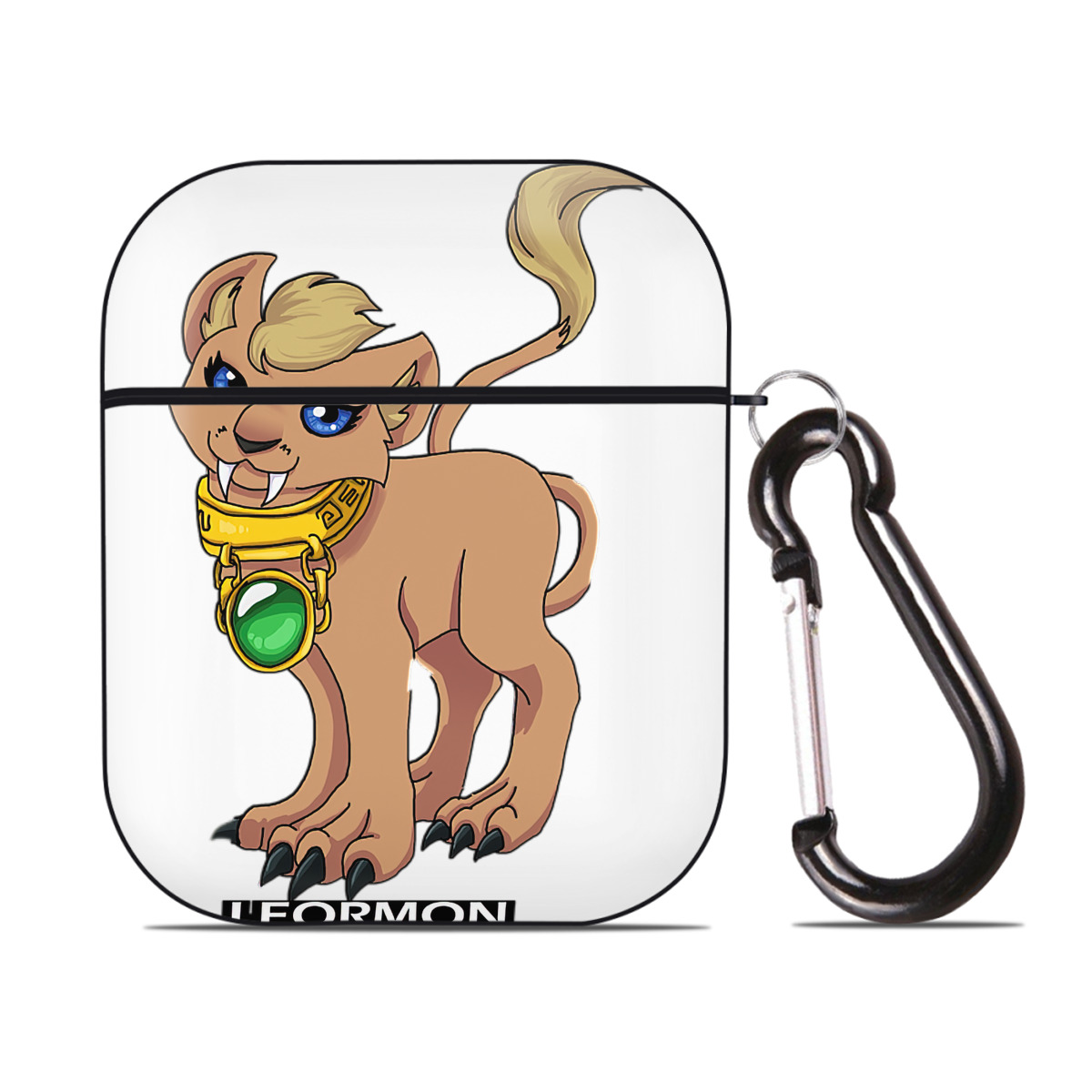 （画像用） Digimon デジタルモンスター/デジモン AirPods 第2世代保護ケース ハードシェル ブラック 耐衝撃・防指紋・カラビナ付き