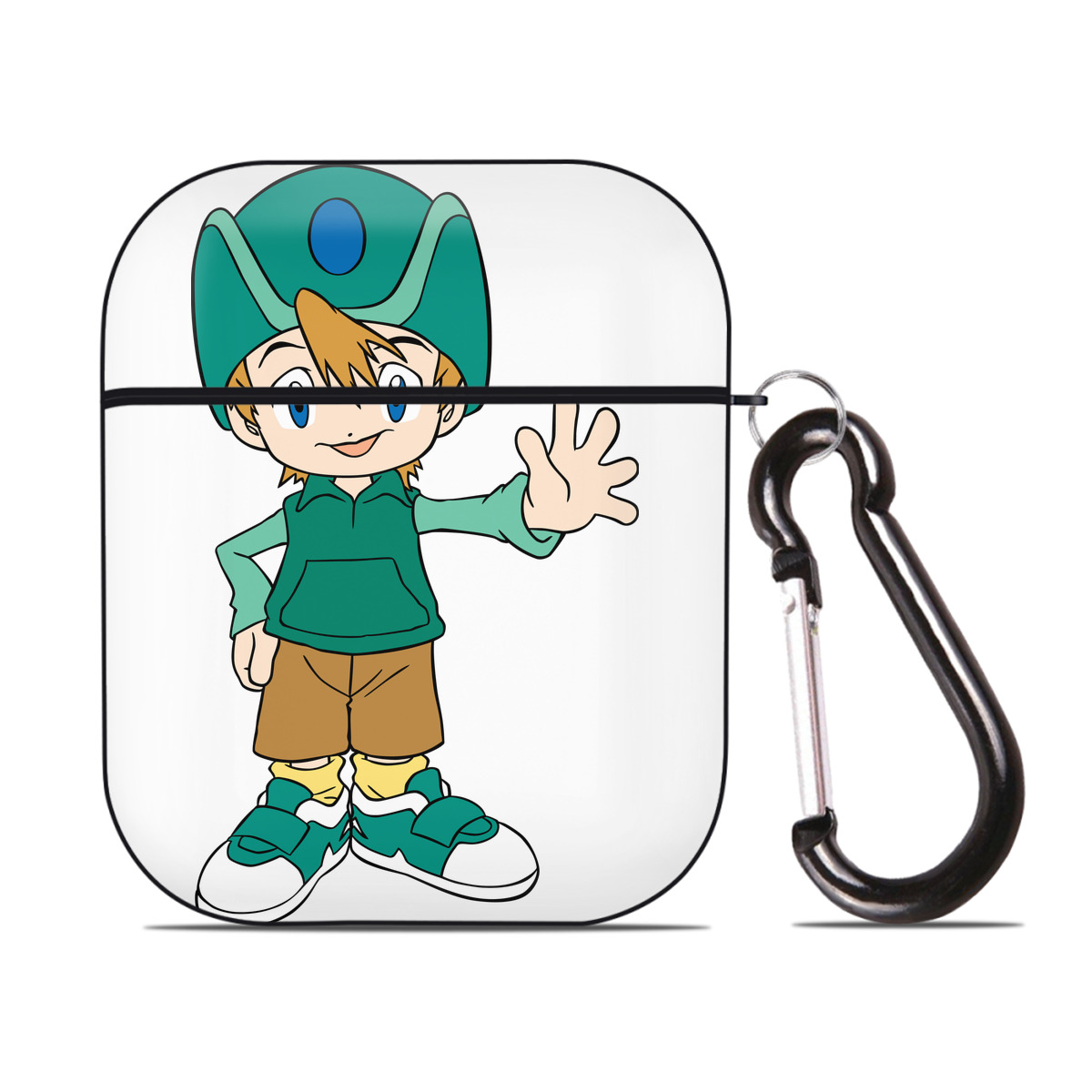（画像用） Digimon デジタルモンスター/デジモン AirPods 第2世代保護ケース ハードシェル ブラック 耐衝撃・防指紋・カラビナ付き