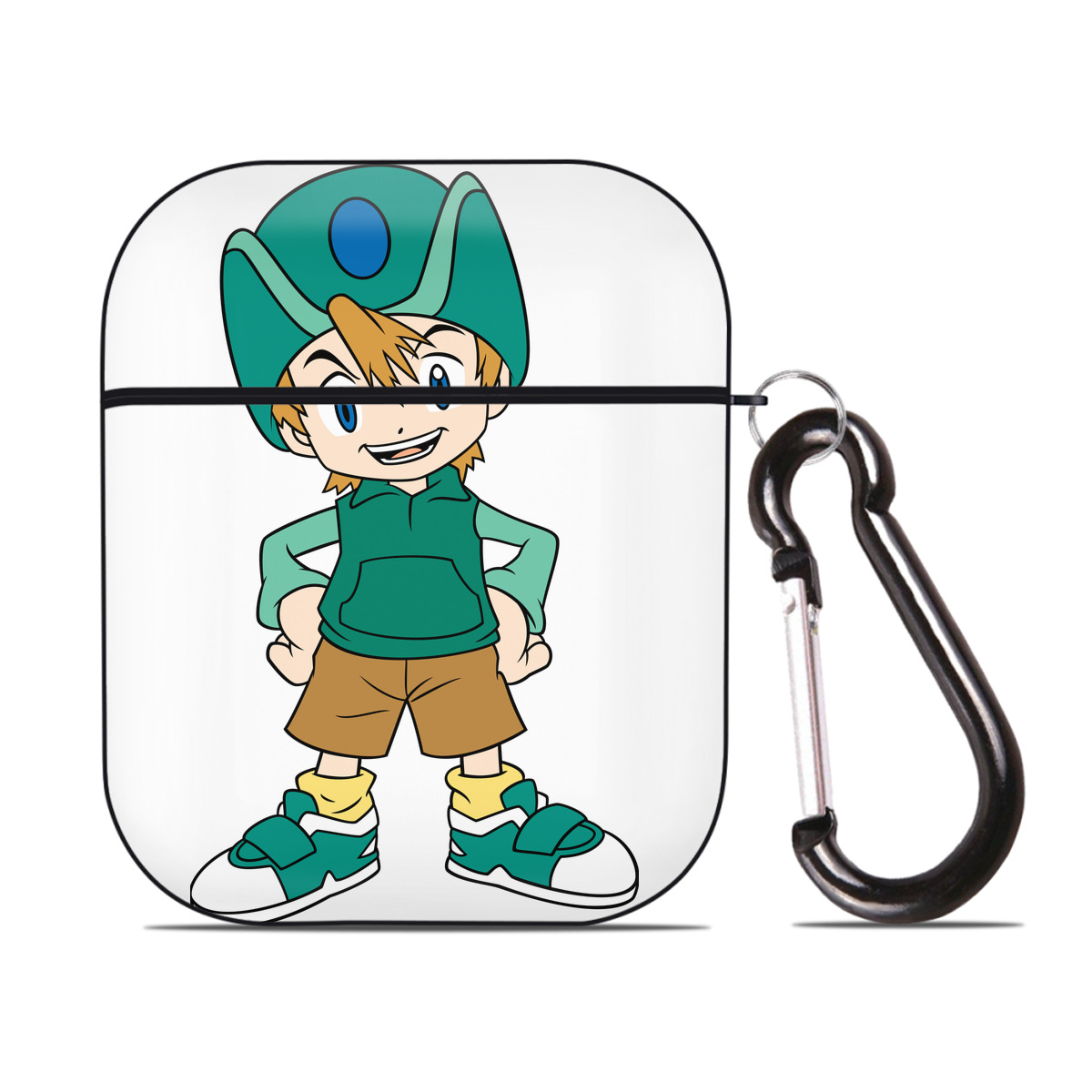（画像用） Digimon デジタルモンスター/デジモン AirPods 第2世代保護ケース ハードシェル ブラック 耐衝撃・防指紋・カラビナ付き