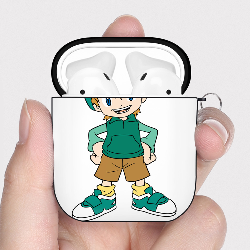 （画像用） Digimon デジタルモンスター/デジモン AirPods 第2世代保護ケース ハードシェル ブラック 耐衝撃・防指紋・カラビナ付き