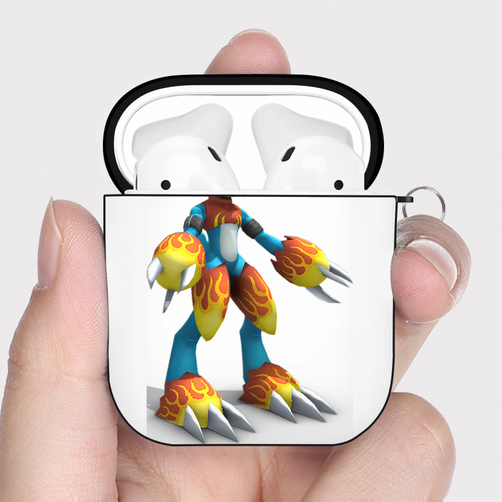 （画像用） Digimon デジタルモンスター/デジモン AirPods 第2世代保護ケース ハードシェル ブラック 耐衝撃・防指紋・カラビナ付き