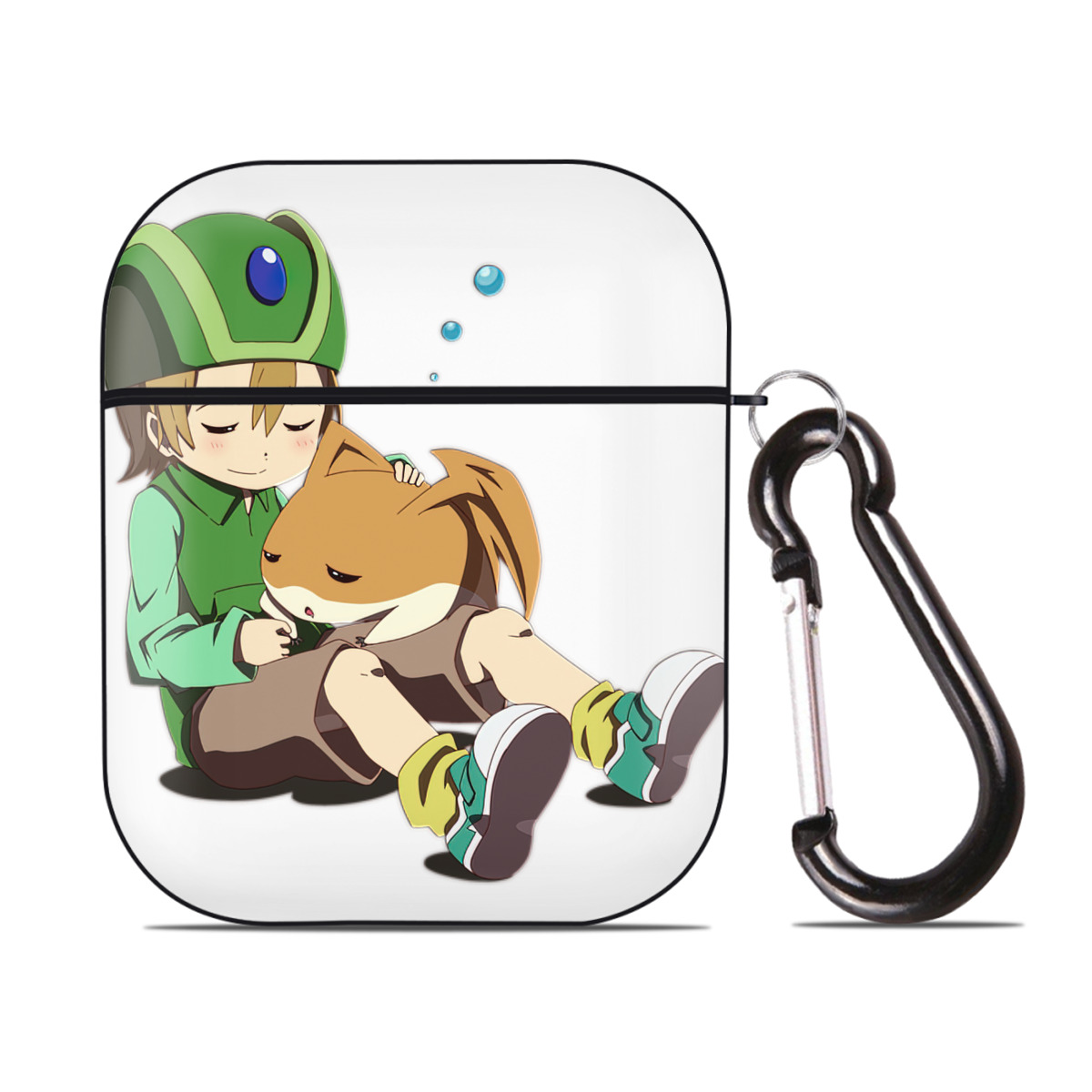 （画像用） Digimon デジタルモンスター/デジモン AirPods 第2世代保護ケース ハードシェル ブラック 耐衝撃・防指紋・カラビナ付き