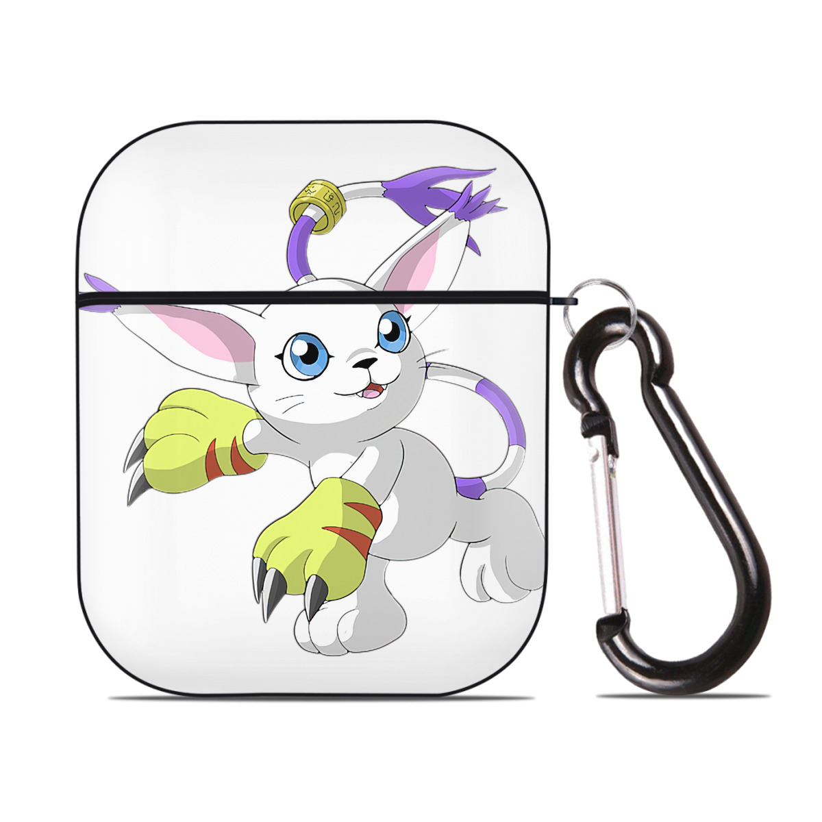 （画像用） Digimon デジタルモンスター/デジモン AirPods 第2世代保護ケース ハードシェル ブラック 耐衝撃・防指紋・カラビナ付き