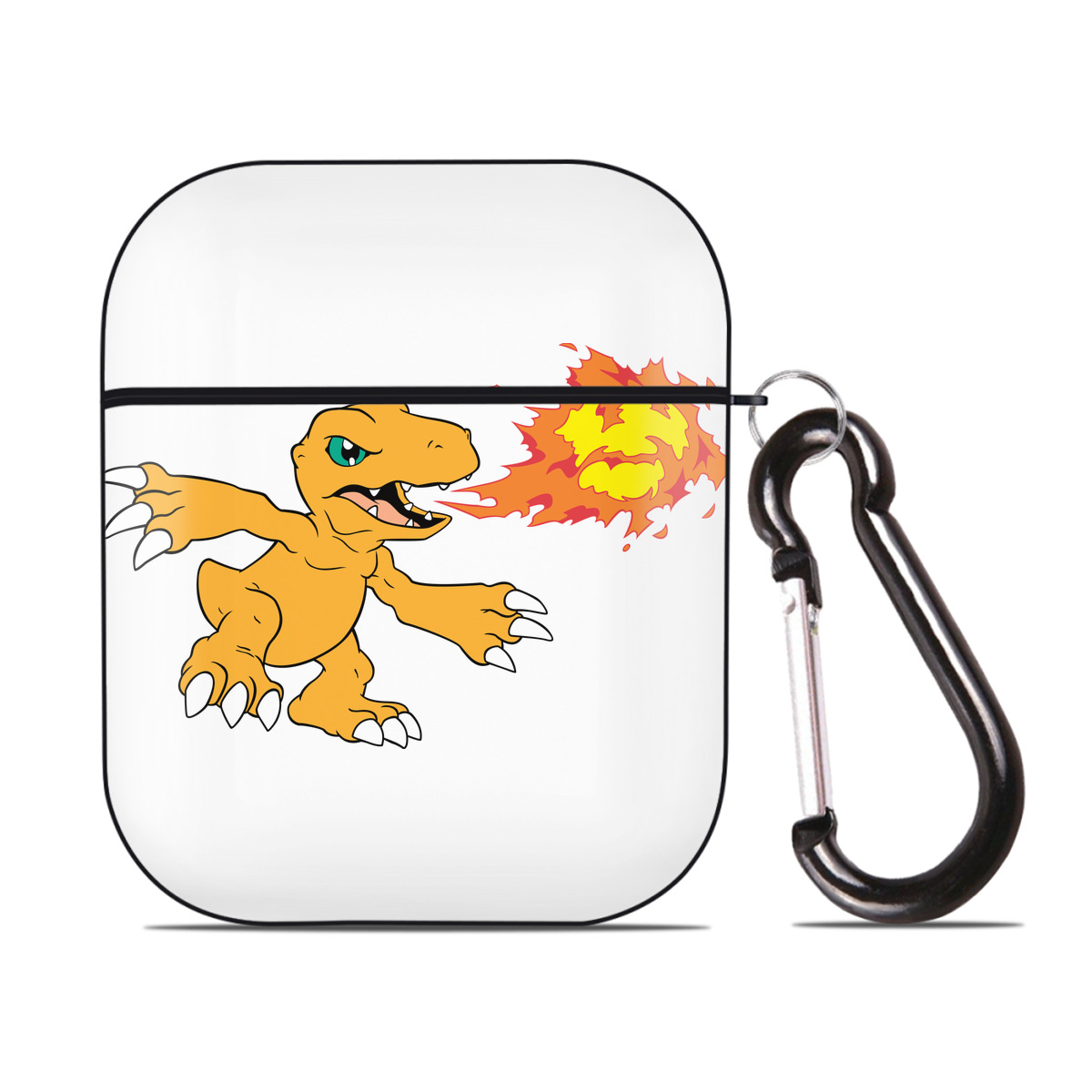 （画像用） Digimon デジタルモンスター/デジモン AirPods 第2世代保護ケース ハードシェル ブラック 耐衝撃・防指紋・カラビナ付き