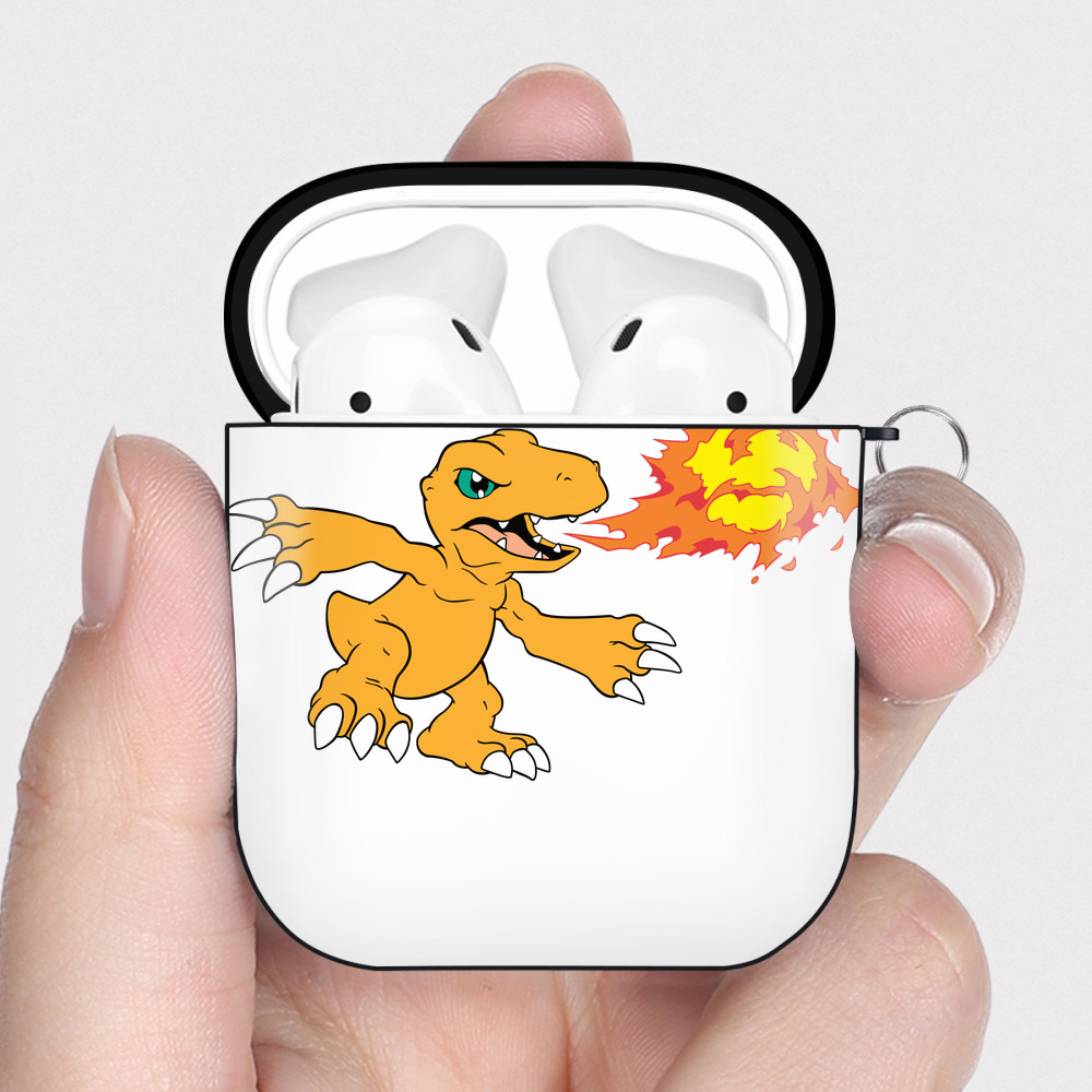 （画像用） Digimon デジタルモンスター/デジモン AirPods 第2世代保護ケース ハードシェル ブラック 耐衝撃・防指紋・カラビナ付き