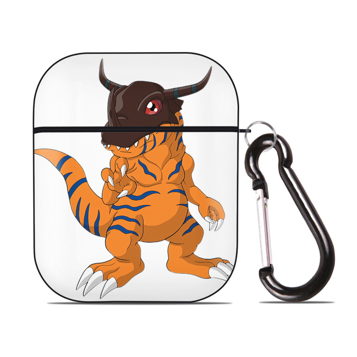 （画像用） Digimon デジタルモンスター/デジモン AirPods 第2世代保護ケース ハードシェル ブラック 耐衝撃・防指紋・カラビナ付き