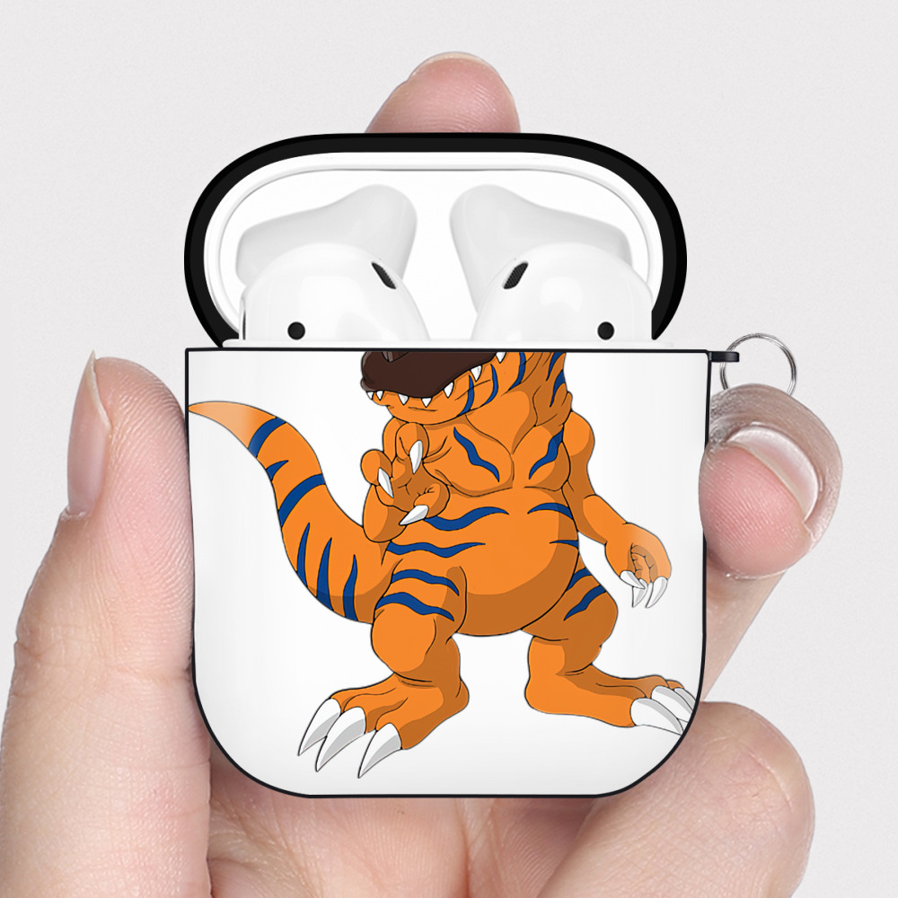 （画像用） Digimon デジタルモンスター/デジモン AirPods 第2世代保護ケース ハードシェル ブラック 耐衝撃・防指紋・カラビナ付き