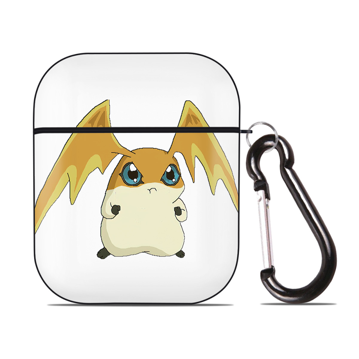 （画像用） Digimon デジタルモンスター/デジモン AirPods 第2世代保護ケース ハードシェル ブラック 耐衝撃・防指紋・カラビナ付き
