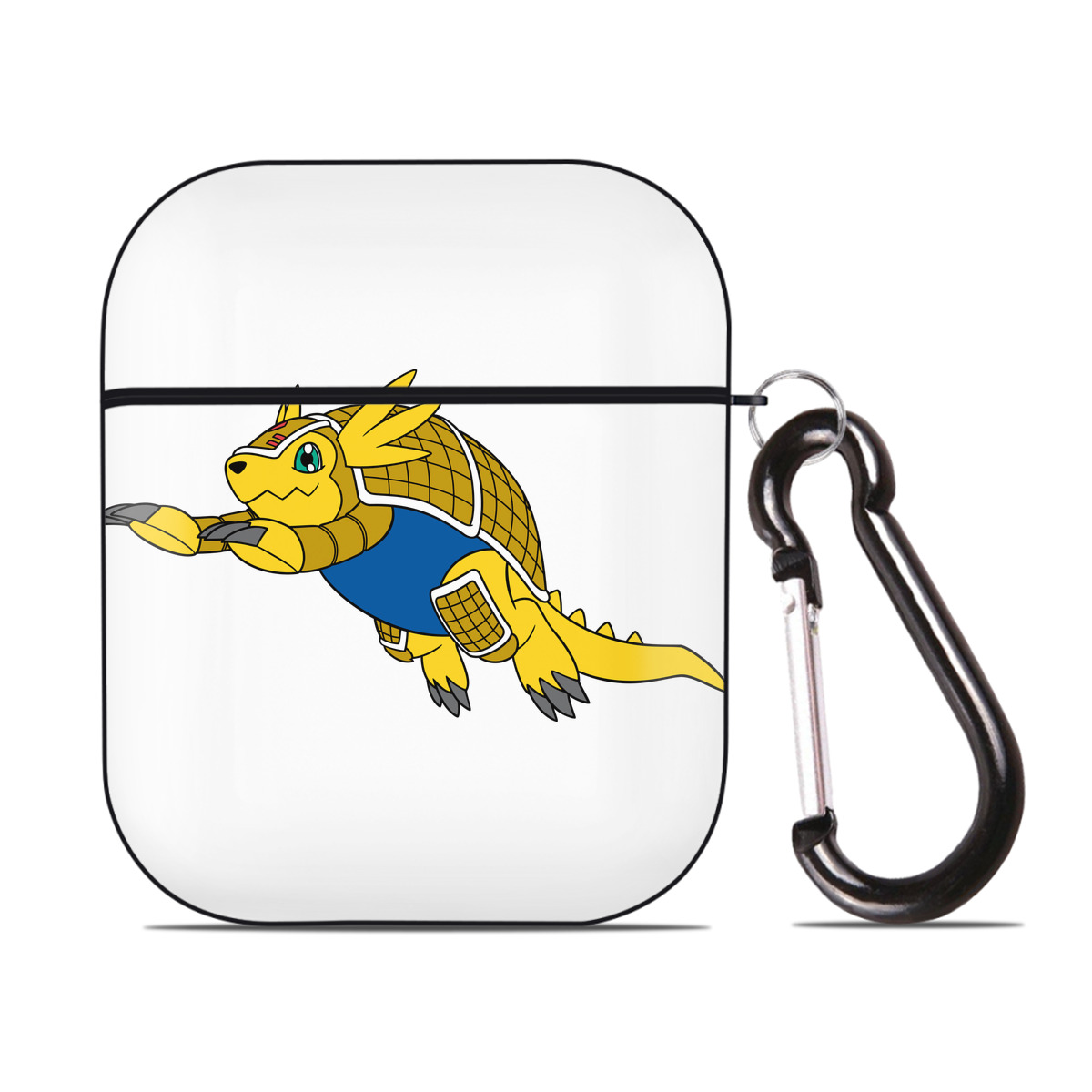 （画像用） Digimon デジタルモンスター/デジモン AirPods 第2世代保護ケース ハードシェル ブラック 耐衝撃・防指紋・カラビナ付き