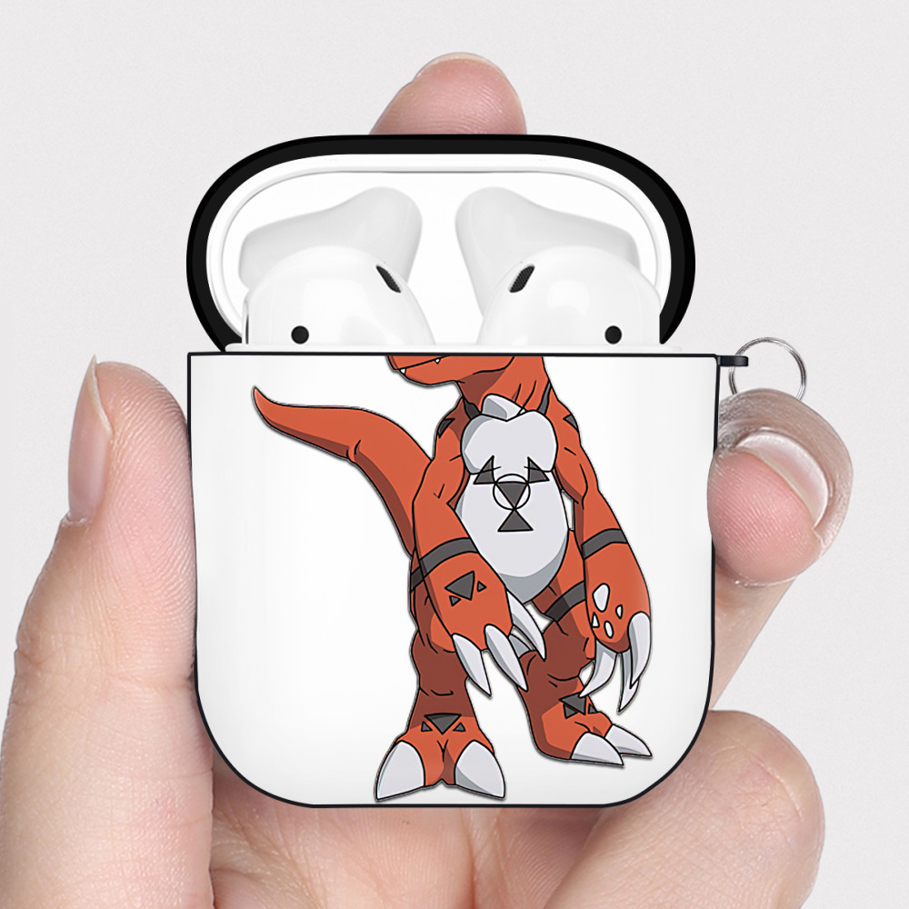 （画像用） Digimon デジタルモンスター/デジモン AirPods 第2世代保護ケース ハードシェル ブラック 耐衝撃・防指紋・カラビナ付き