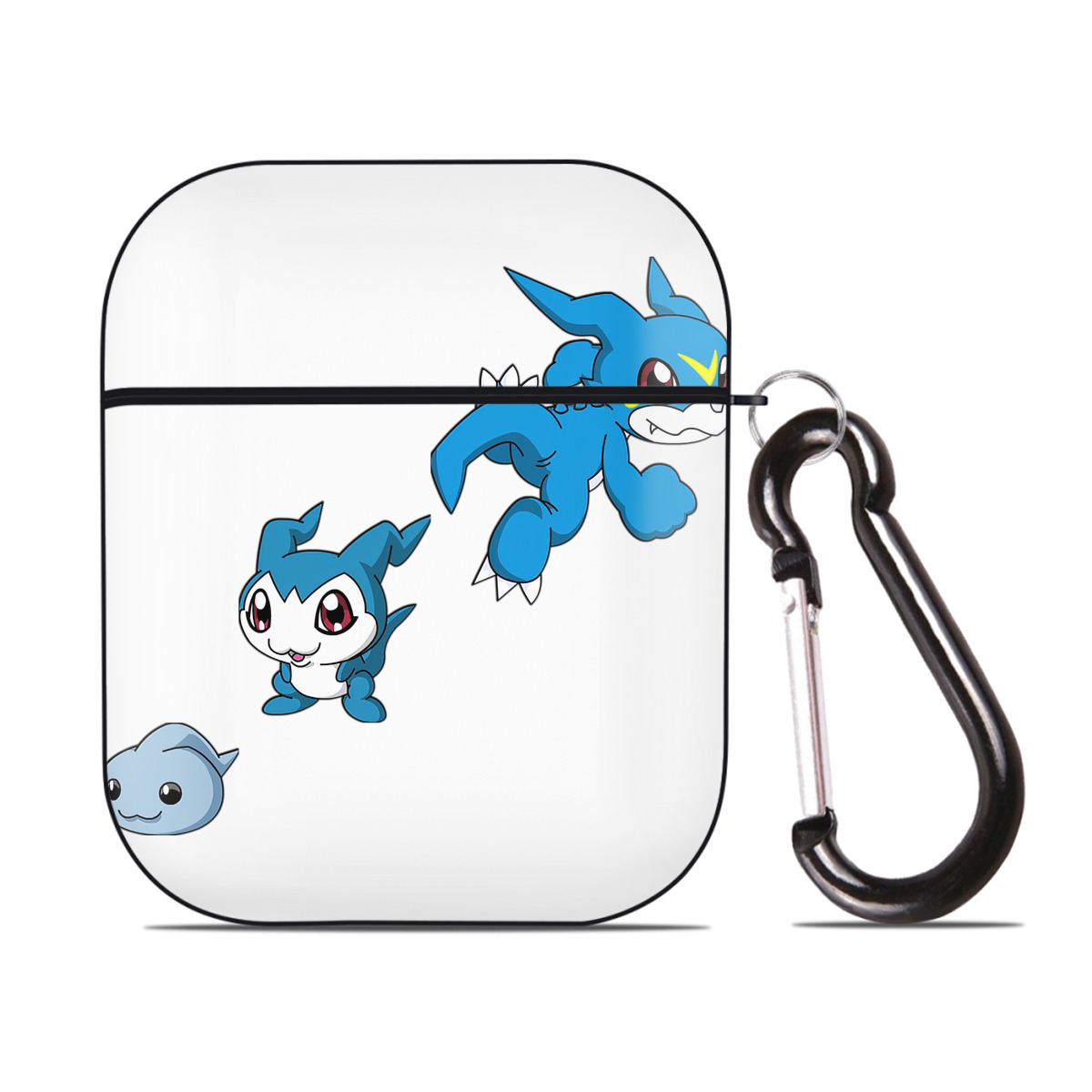 （画像用） Digimon デジタルモンスター/デジモン AirPods 第2世代保護ケース ハードシェル ブラック 耐衝撃・防指紋・カラビナ付き