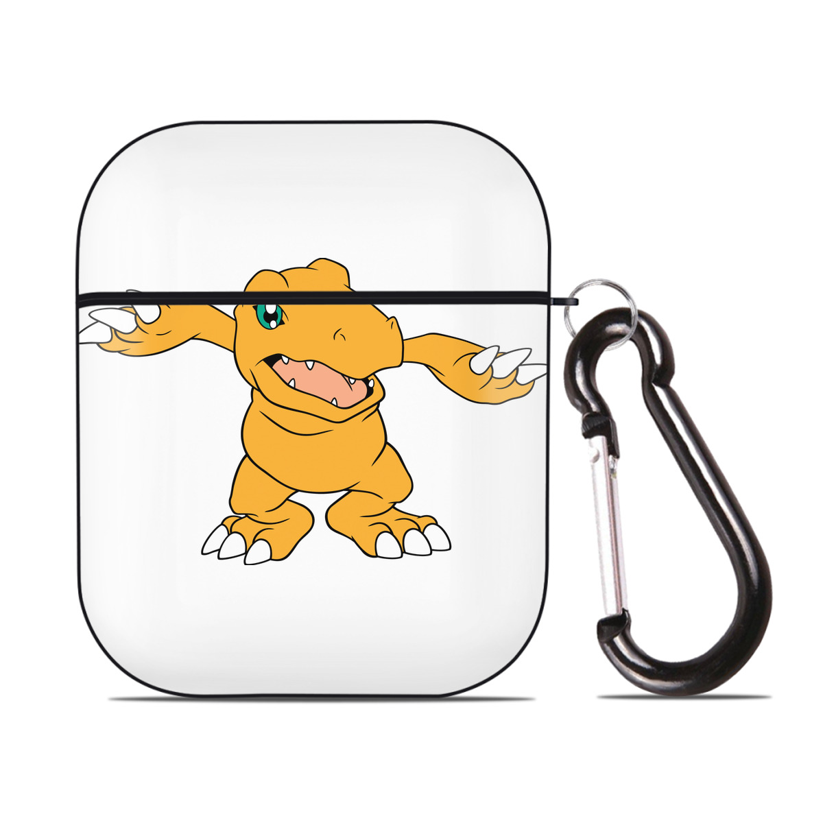 （画像用） Digimon デジタルモンスター/デジモン AirPods 第2世代保護ケース ハードシェル ブラック 耐衝撃・防指紋・カラビナ付き