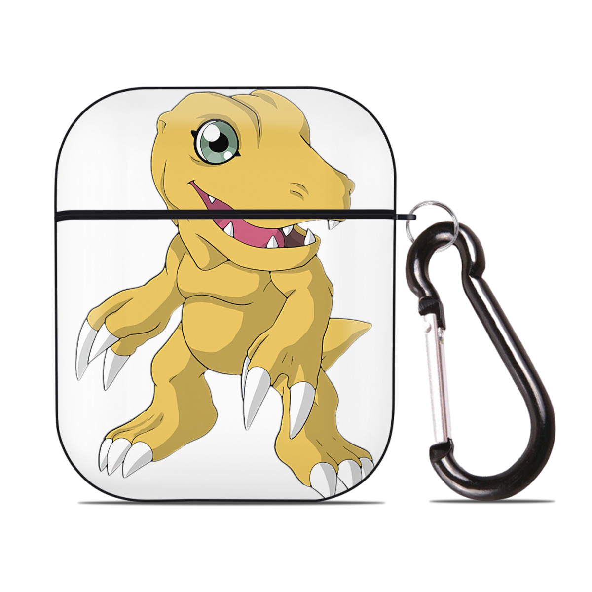（画像用） Digimon デジタルモンスター/デジモン AirPods 第2世代保護ケース ハードシェル ブラック 耐衝撃・防指紋・カラビナ付き