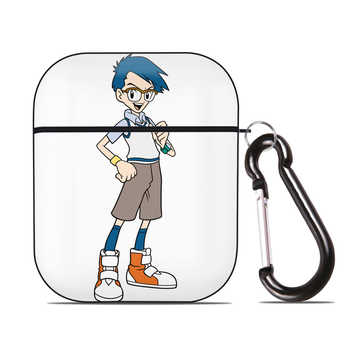 （画像用） Digimon デジタルモンスター/デジモン AirPods 第2世代保護ケース ハードシェル ブラック 耐衝撃・防指紋・カラビナ付き