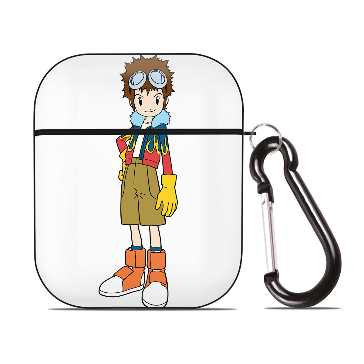 （画像用） Digimon デジタルモンスター/デジモン AirPods 第2世代保護ケース ハードシェル ブラック 耐衝撃・防指紋・カラビナ付き