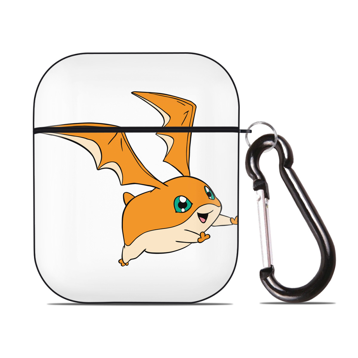 （画像用） Digimon デジタルモンスター/デジモン AirPods 第2世代保護ケース ハードシェル ブラック 耐衝撃・防指紋・カラビナ付き