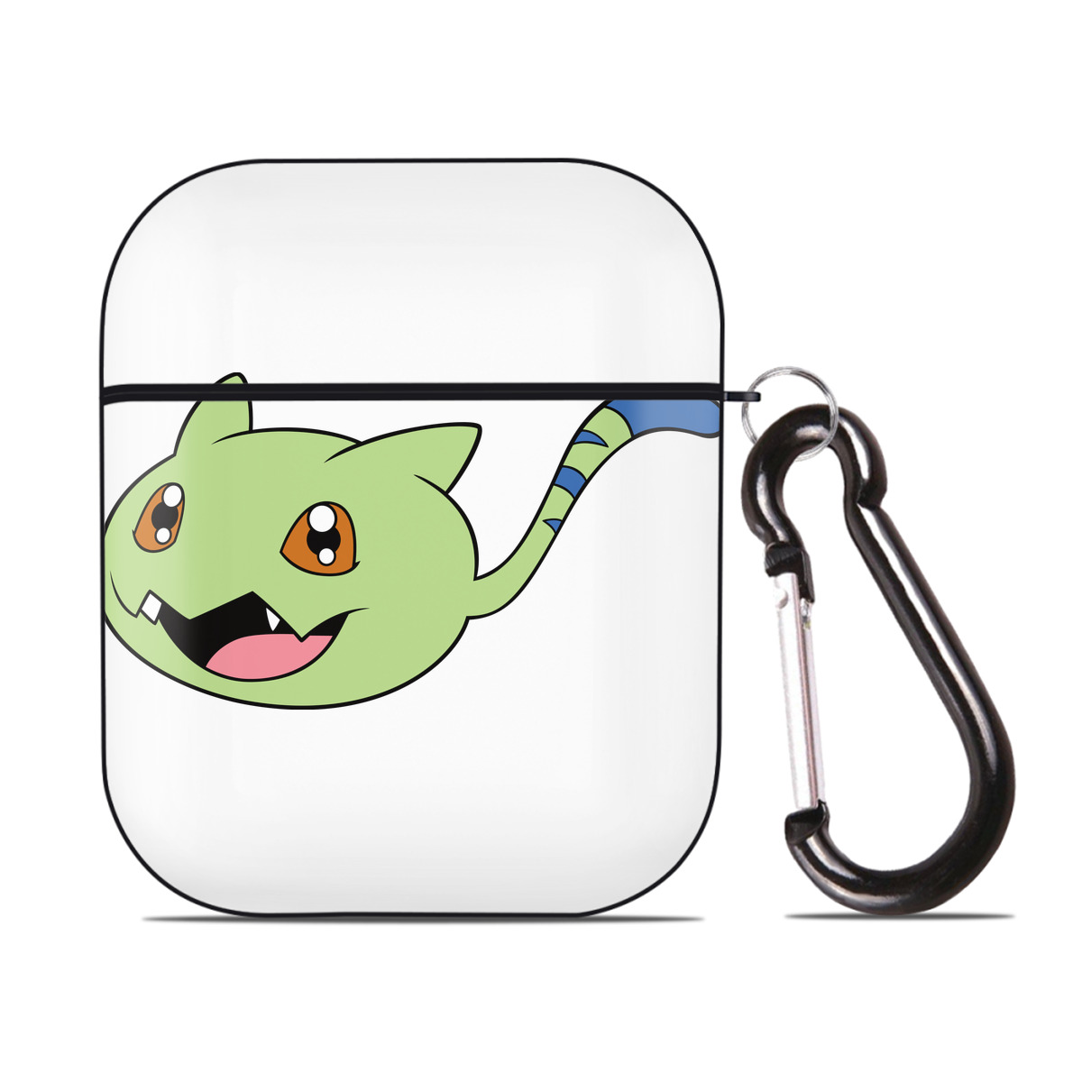 （画像用） Digimon デジタルモンスター/デジモン AirPods 第2世代保護ケース ハードシェル ブラック 耐衝撃・防指紋・カラビナ付き